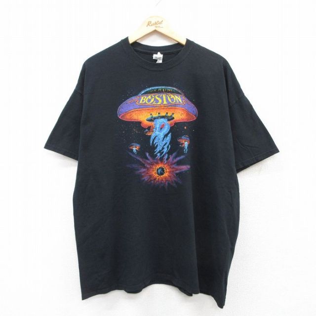 XL★古着 半袖 ロック バンド Tシャツ メンズ ボストン 大きいサイズ コットン クルーネック 黒 ブラック 25jul14 中古
