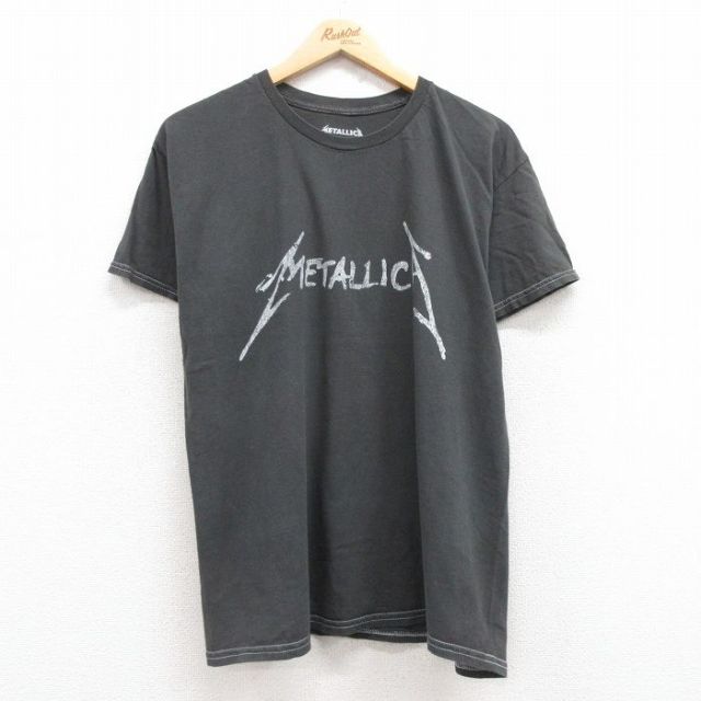 L★古着 半袖 ロック バンド Tシャツ メンズ メタリカ コットン クルーネック 濃グレー 25jul15 中古