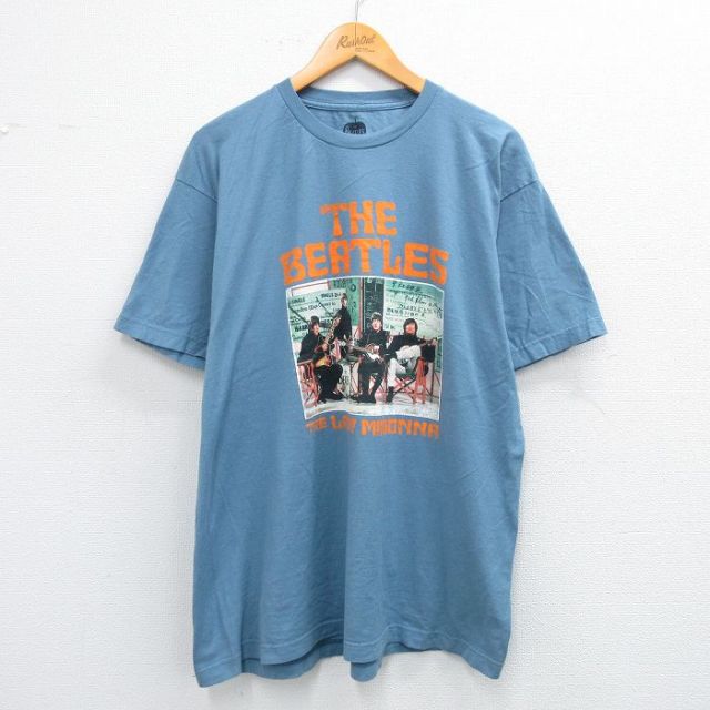XL★古着 半袖 ロック バンド Tシャツ メンズ ビートルズ The Beatles コットン クルーネック 薄紺 ネイビー 25jul16 中古