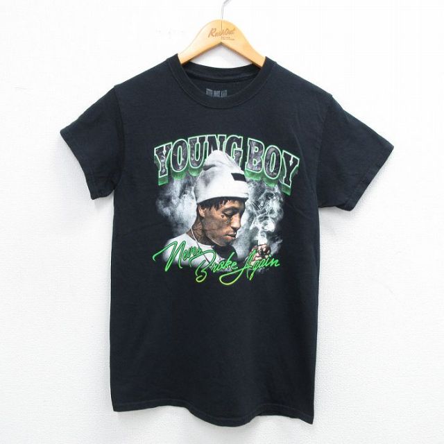 S★古着 半袖 ヒップホップ ラップ Tシャツ メンズ ヤングボーイネヴァーブロークアゲイン コットン クルーネック 黒 ブラック 25jul16 中古