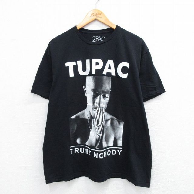 XL★古着 半袖 ヒップホップ ラップ Tシャツ メンズ トゥパック 2パック コットン クルーネック 黒 ブラック 25jul16 中古