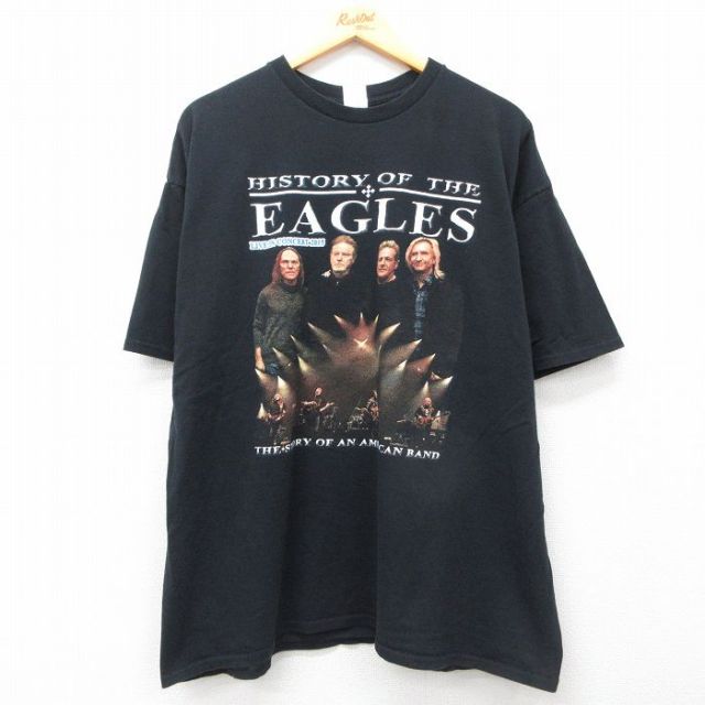 XL★古着 半袖 ロック バンド Tシャツ メンズ イーグルス 大きいサイズ クルーネック 黒 ブラック 25jul16 中古