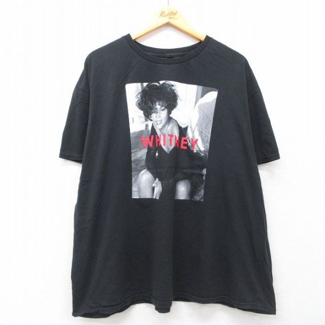 XL★古着 半袖 ロック バンド Tシャツ メンズ ホイットニーヒューストン 大きいサイズ コットン クルーネック 黒 ブラック 25jul16 中古