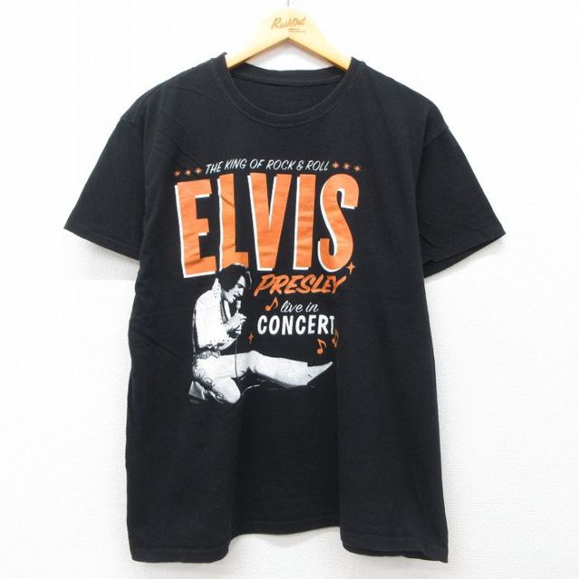 L★古着 半袖 ロック バンド Tシャツ メンズ エルヴィスプレスリー クルーネック 黒 ブラック 25jul16 中古