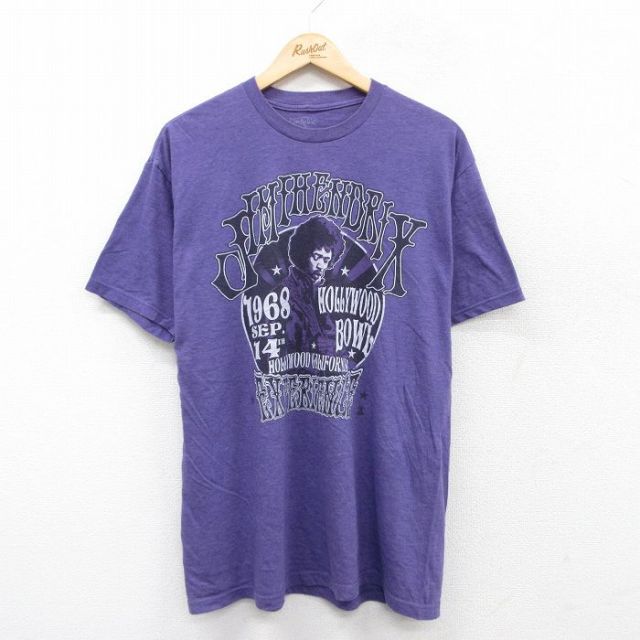 XL★古着 半袖 ロック バンド Tシャツ メンズ ジミヘンドリックス ことｔン クルーネック 紫 パープル 霜降り 25jul16 中古