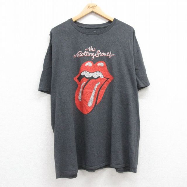 XL★古着 半袖 ロック バンド Tシャツ メンズ ローリングストーンズ The Rolling Stones 大きいサイズ クルーネック 濃グレー 霜降り 25jul19 中古