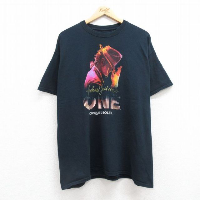 XL★古着 半袖 ロック バンド Tシャツ メンズ マイケルジャクソン コットン クルーネック 黒 ブラック 25jul19 中古