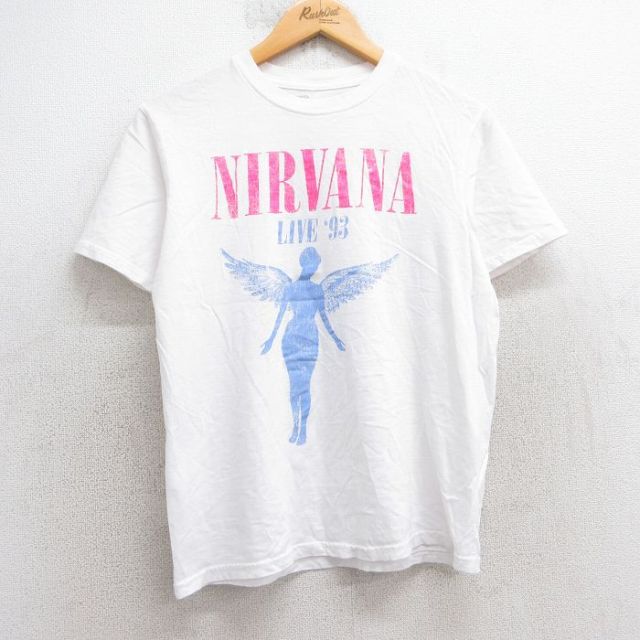 S★古着 半袖 ロック バンド Tシャツ メンズ ニルバーナ ニルヴァーナ コットン クルーネック 白 ホワイト 25jul30 中古