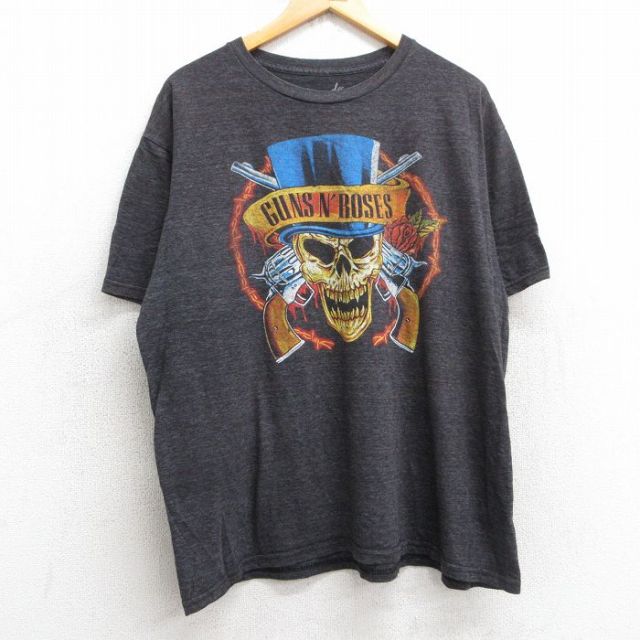 XL★古着 半袖 ロック バンド Tシャツ メンズ ガンズアンドローゼズ クルーネック 濃グレー 霜降り 25jul30 中古