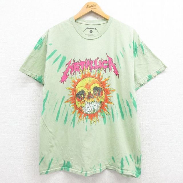 XL★古着 半袖 ロック バンド Tシャツ メンズ メタリカ パスヘッド コットン クルーネック 緑 グリーン タイダイ 【spe】 25jul31 中古