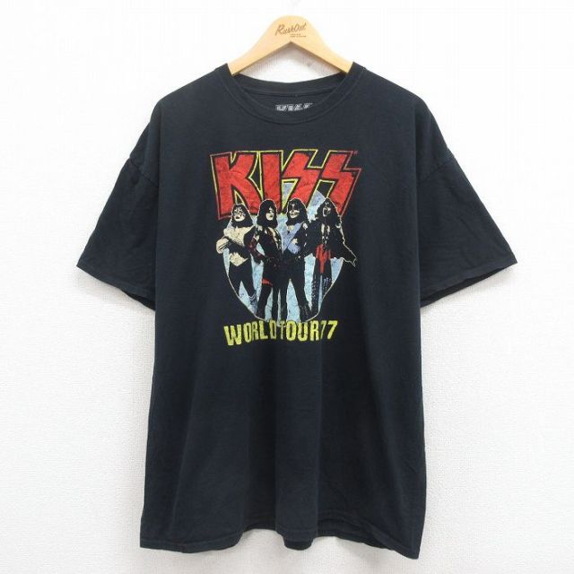 XL★古着 半袖 ロック バンド Tシャツ メンズ キッス 大きいサイズ コットン クルーネック 黒 ブラック 25jul31 中古