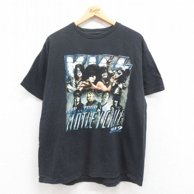 XL★古着 半袖 ロック バンド Tシャツ メンズ キッス モトリークルー クルーネック 黒 ブラック 25aug01 中古