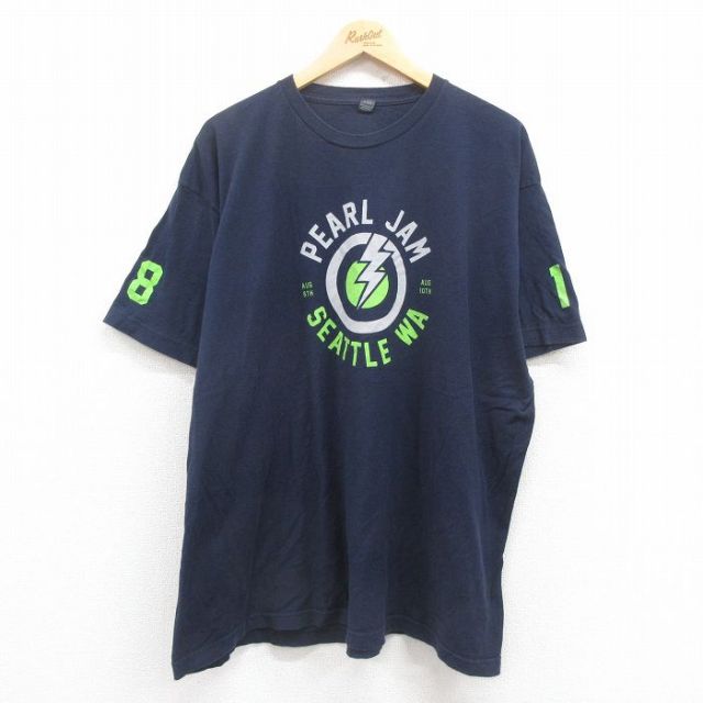 XL★古着 TULTEX 半袖 ロック バンド Tシャツ メンズ パールジャム 大きいサイズ コットン クルーネック 紺 ネイビー 25aug01 中古