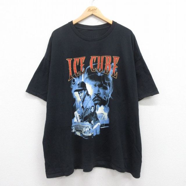 【50%OFF】XL★古着 半袖 ヒップホップ ラップ Tシャツ メンズ アイスキューブ 大きいサイズ コットン クルーネック 黒 ブラック 【spe】 25aug01 中古