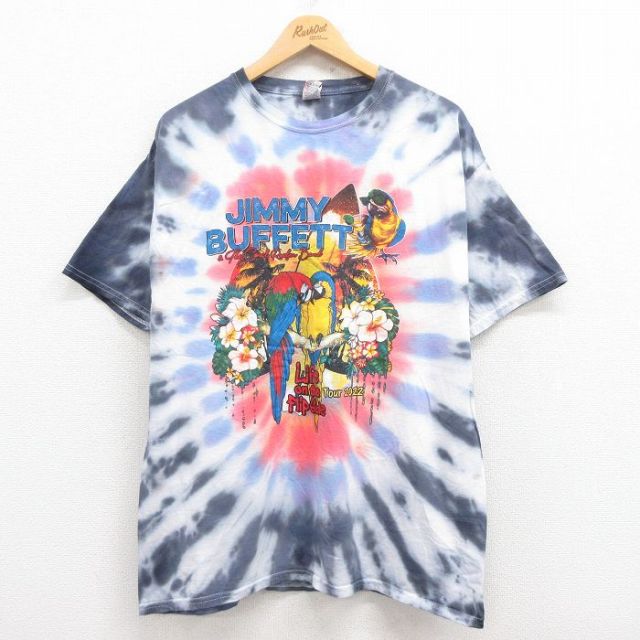 XL★古着 フルーツオブザルーム 半袖 ロック バンド Tシャツ メンズ ジミーバフェット 紺他 ネイビー タイダイ 25aug01 中古