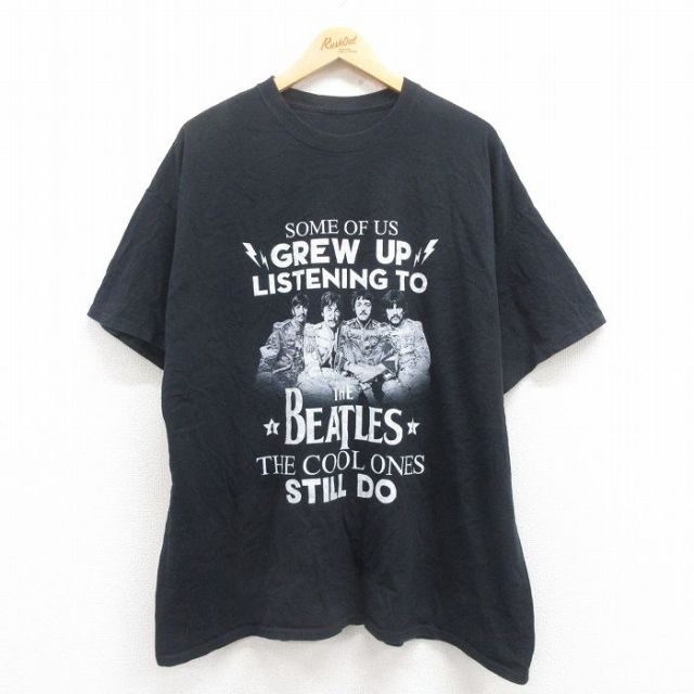 XL★古着 半袖 ロック バンド Tシャツ メンズ ビートルズ The Beatles 大きいサイズ クルーネック 黒 ブラック 25aug01 中古