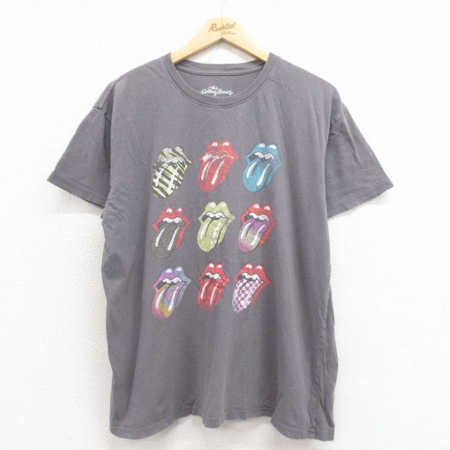 XL★古着 半袖 ロック バンド Tシャツ メンズ ローリングストーンズ The Rolling Stones コットン クルーネック グレー 25aug04 中古