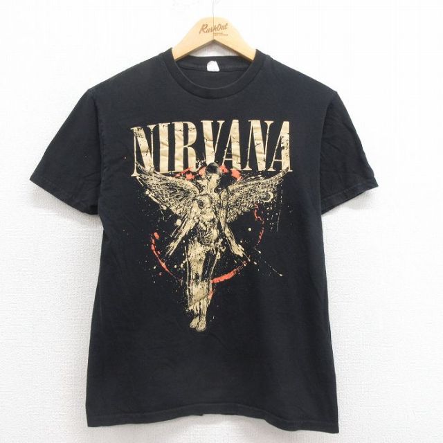 S★古着 半袖 ロック バンド Tシャツ メンズ ニルバーナ ニルヴァーナ インユーテロ コットン クルーネック 黒 ブラック 【spe】 25aug04 中古