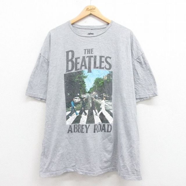 XL★古着 半袖 ロック バンド Tシャツ メンズ ビートルズ The Beatles 大きいサイズ クルーネック グレー 霜降り 25aug04 中古