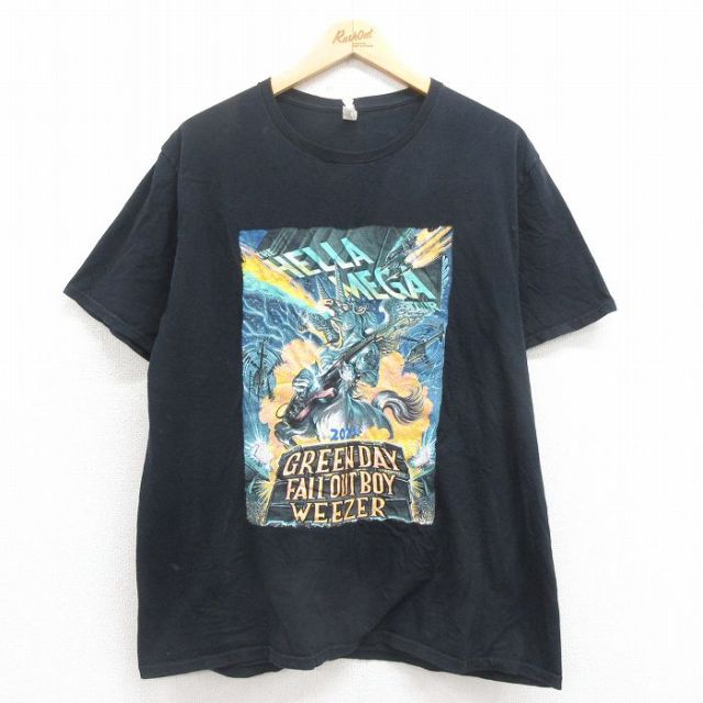 XL★古着 フルーツオブザルーム 半袖 ロック バンド Tシャツ メンズ ザヘラメガツアー グリーンデイ フォールアウトボーイ ウィーザー コットン クルーネック 黒 ブラック 【spe】 25aug04 中古