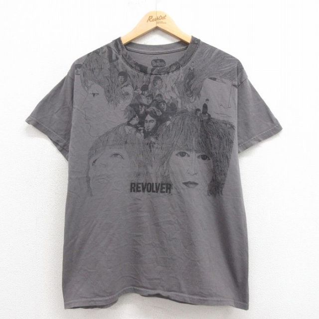 L★古着 半袖 ロック バンド Tシャツ メンズ ビートルズ The Beatles コットン クルーネック グレー 25aug04 中古