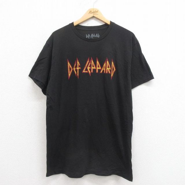 【50%OFF】XL★古着 半袖 ロック バンド Tシャツ メンズ デフレパード クルーネック 黒 ブラック 25aug04 中古