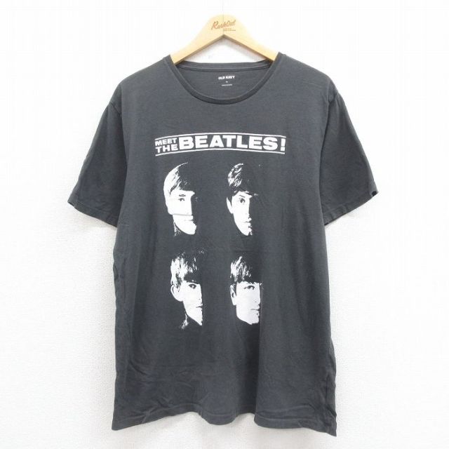 XL★古着 オールドネイビー OLD NAVY 半袖 ロック バンド Tシャツ メンズ ビートルズ The Beatles コットン クルーネック 濃グレー 25aug05 中古