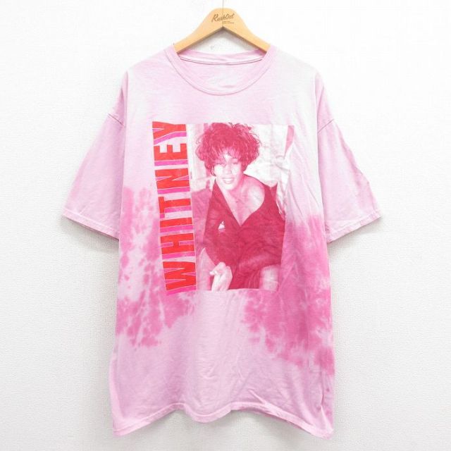 XL★古着 半袖 ロック バンド Tシャツ メンズ ホイットニーヒューストン 大きいサイズ コットン ピンク 【spe】 25aug05 中古