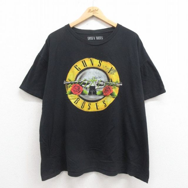 XL★古着 半袖 ロック バンド Tシャツ メンズ ガンズアンドローゼズ 大きいサイズ コットン クルーネック 黒 ブラック 25aug05 中古