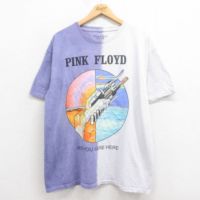 XL★古着 半袖 ロック バンド Tシャツ メンズ ピンクフロイド 大きいサイズ ツートンカラー コットン クルーネック 紫 パープル 25aug06 中古