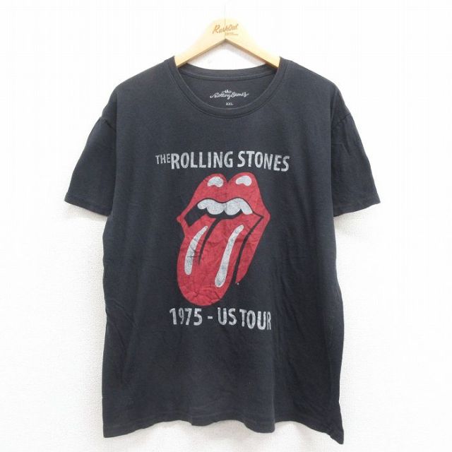 XL★古着 半袖 ロック バンド Tシャツ メンズ ローリングストーンズ The Rolling Stones 大きいサイズ コットン クルーネック 黒 ブラック 25aug06 中古