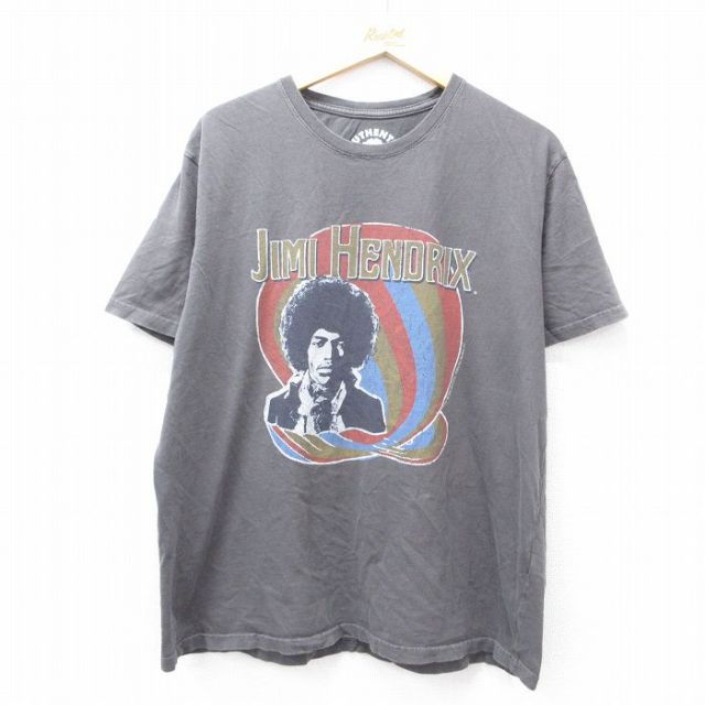 XL★古着 半袖 ロック バンド Tシャツ メンズ ジミヘンドリックス 大きいサイズ コットン クルーネック 濃グレー 25aug07 中古