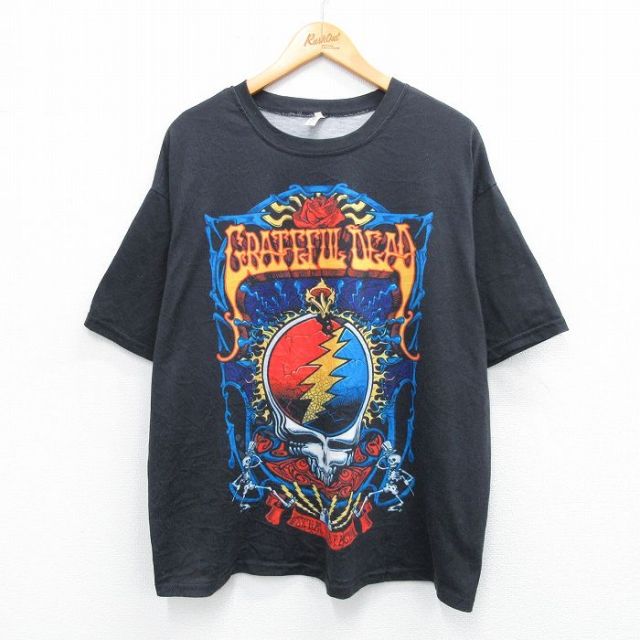 XL★古着 半袖 ロック バンド Tシャツ メンズ グレイトフルデッド 大きいサイズ クルーネック 黒 ブラック 25aug07 中古
