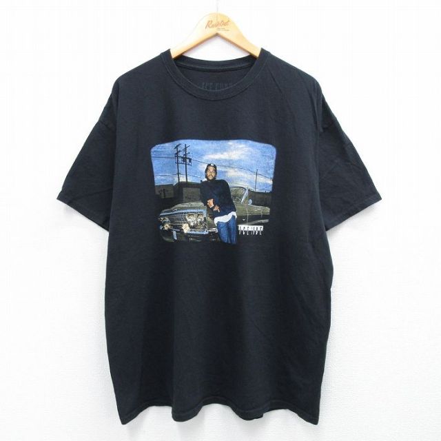 【50%OFF】XL★古着 半袖 ヒップホップ ラップ Tシャツ メンズ アイスキューブ 大きいサイズ コットン クルーネック 黒 ブラック 25aug07 中古