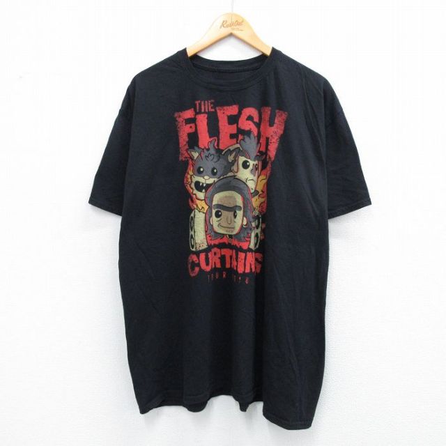 【50%OFF】XL★古着 半袖 Tシャツ メンズ アニメ リックアンドモーティ FLESH CURTAINS 大きいサイズ コットン クルーネック 黒 ブラック 25aug07 中古