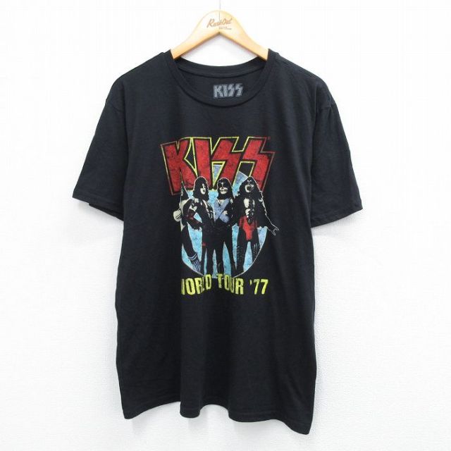 XL★古着 半袖 ロック バンド Tシャツ メンズ キッス KISS 大きいサイズ クルーネック 黒 ブラック 25aug07 中古