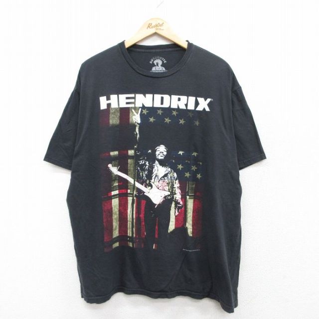 XL★古着 半袖 ロック バンド Tシャツ メンズ ジミヘンドリックス 大きいサイズ コットン クルーネック 黒 ブラック 25aug08 中古