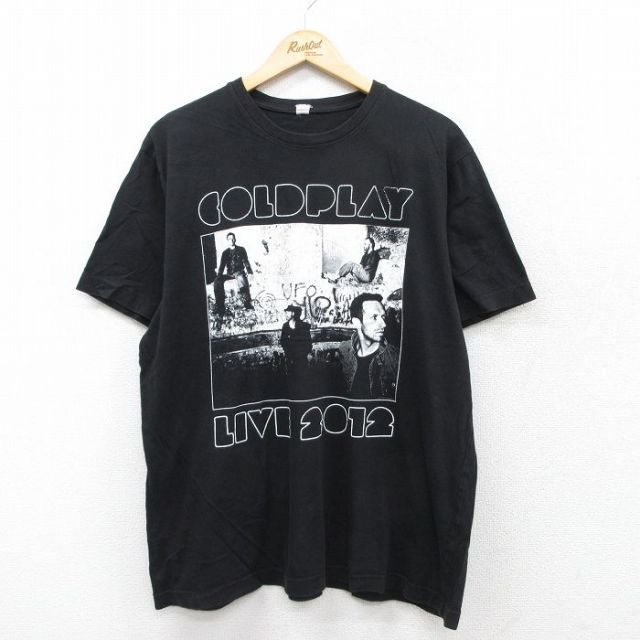 XL★古着 半袖 ロック バンド Tシャツ メンズ コールドプレイ コットン クルーネック 黒 ブラック 25aug08 中古