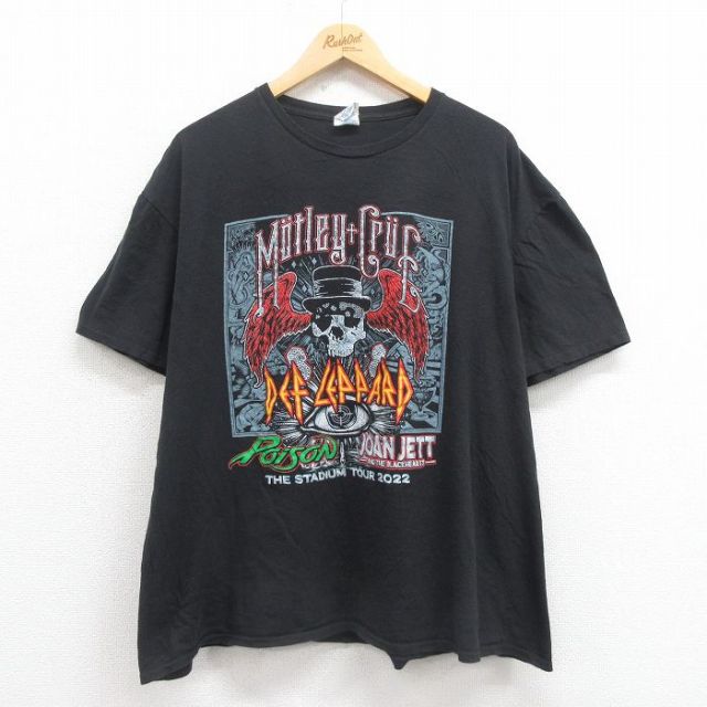 XL★古着 半袖 ロック バンド Tシャツ メンズ モトリークルー デフレパード ポイズン ジョーンジェット 大きいサイズ コットン クルーネック 黒 ブラック 【spe】 25aug18 中古