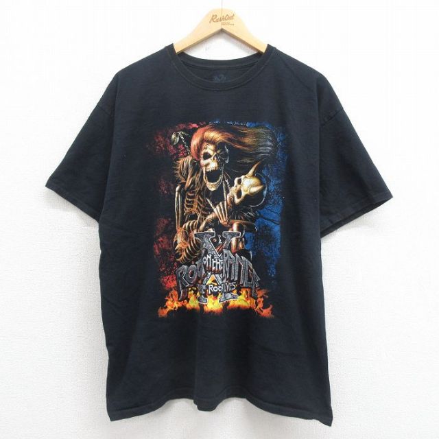 XL★古着 フルーツオブザルーム 半袖 ロック バンド Tシャツ メンズ ロックオンザレンジ レッドホットチリペッパーズ レッチリ ロブゾンビ 大きいサイズ コットン クルーネック 黒 ブラック 【spe】 25aug18 中古