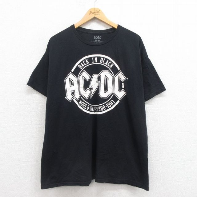 XL★古着 半袖 ロック バンド Tシャツ メンズ AC/DC 大きいサイズ コットン クルーネック 黒 ブラック 25aug18 中古