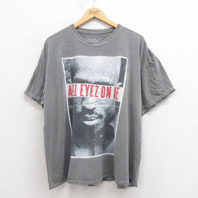 XL★古着 半袖 ヒップホップ ラップ Tシャツ メンズ トゥパック 2パック 2PAC 大きいサイズ コットン クルーネック グレー 25aug19 中古