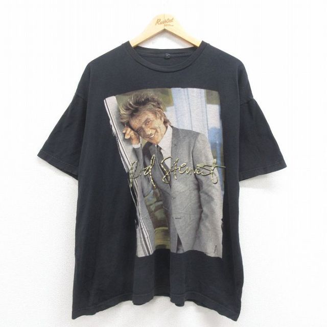 XL★古着 TULTEX 半袖 ロック バンド Tシャツ メンズ ロッドスチュワート 大きいサイズ コットン クルーネック 黒 ブラック 25aug19 中古