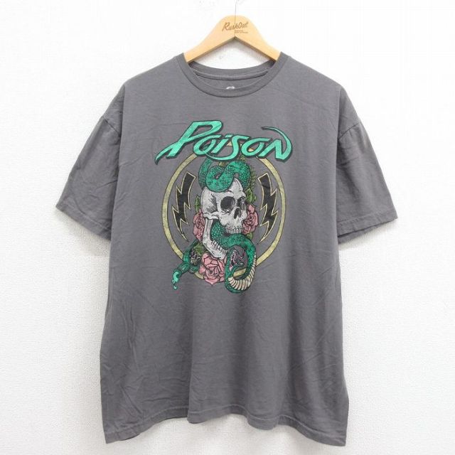 XL★古着 半袖 ロック バンド Tシャツ メンズ ポイズン コットン クルーネック グレー 25aug21 中古