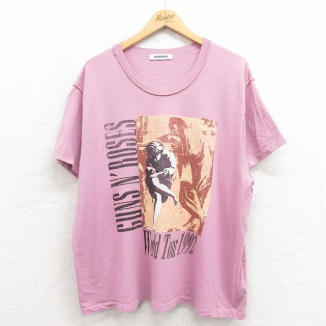XL★古着 半袖 ロック バンド Tシャツ メンズ ガンズアンドローゼズ 大きいサイズ コットン クルーネック ピンク 25aug21 中古