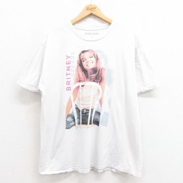 XL★古着 半袖 ロック バンド Tシャツ メンズ ブリトニースピアーズ 大きいサイズ コットン クルーネック 白 ホワイト 25aug21 中古