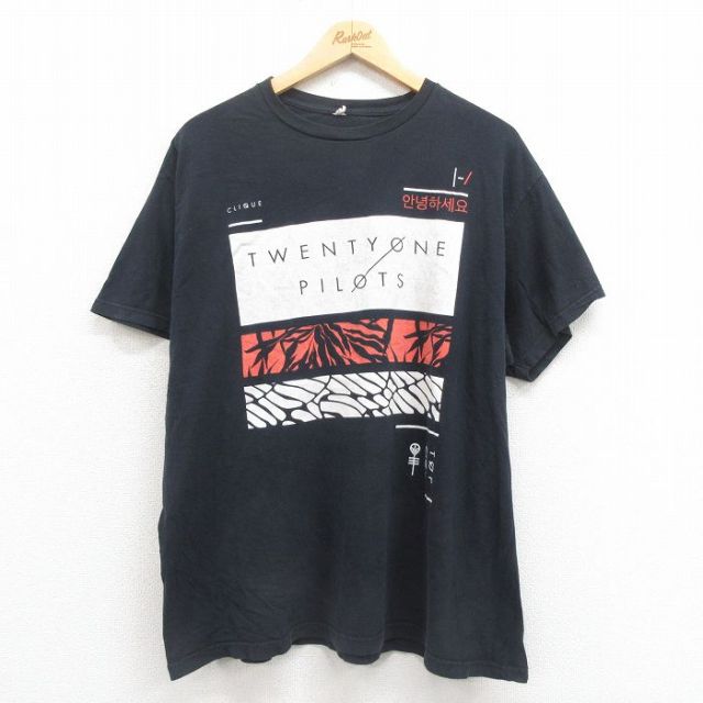 XL★古着 半袖 ロック バンド Tシャツ メンズ トゥエンティワンパイロッツ 大きいサイズ コットン クルーネック 黒 ブラック 25aug21 中古