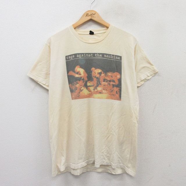 L★古着 TULTEX 半袖 ロック バンド Tシャツ メンズ レイジアゲインンストザマシーン コットン クルーネック 生成り 25aug27 中古