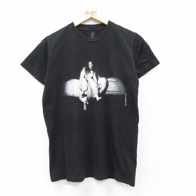 【50%OFF】S★古着 半袖 ロック バンド Tシャツ メンズ ビリーアイリッシュ コットン クルーネック 黒 ブラック 25aug27 中古