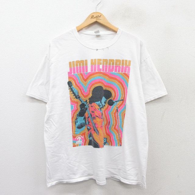 XL★古着 フルーツオブザルーム 半袖 ロック バンド Tシャツ メンズ ジミヘンドリックス コットン クルーネック 白 ホワイト 25aug27 中古